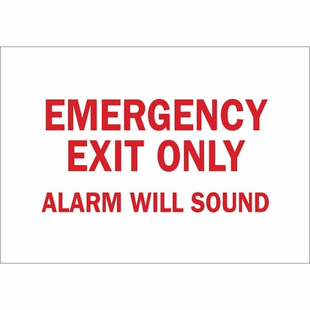 Brady Exit Sign, Plastic, 10 in W, 7 in H, Emergency Exit Only Alarm Will Sound, White 22483